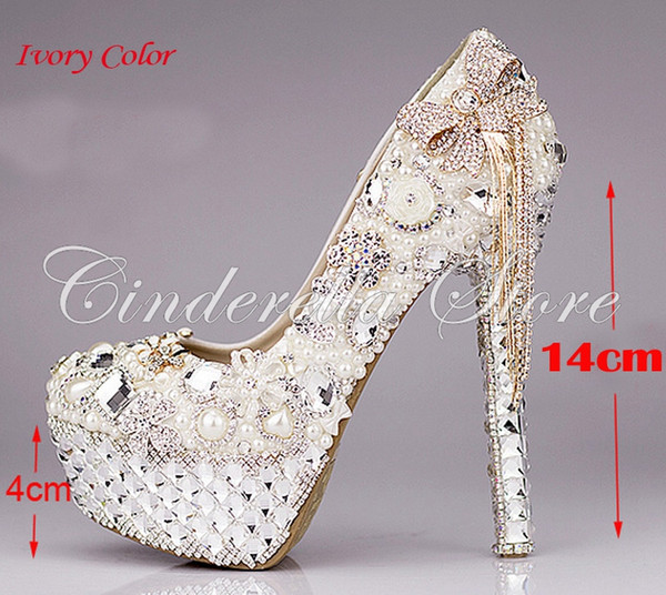 Luxurious Bowtie Rhinestone Ultra High Heel Shoes Pearl Crystals Wedding Dress Shoes Beautiful Shoes for Bride