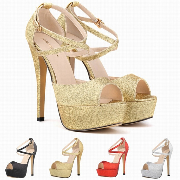 New Print Glitter Platform Pumps Shoes Peep toe Slides High Heels Pumps Summer Shoes Women Pumps Glitter