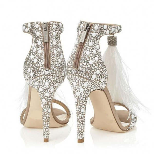 Brand Fashion Luxury Designer Women Shoes Wedding Shoes For Bride Luxury High Heels Feather Sandals