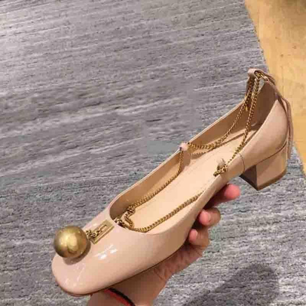 women spring Fall designer shoes Chain ornament lady chunky heel shoes patent leather Dress Shoes fashion luxury designer Zapatos 