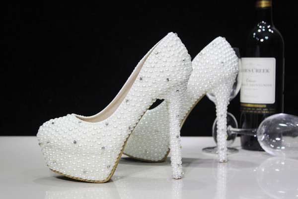 Fashion Luxurious Pearls Crystals Wedding Shoes Custom Made Size 11 cm High Heel Bridal Shoes Party Prom Women Shoes Free Shipping