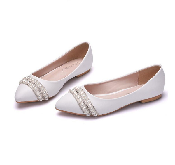 Flat wedding shoes crystal shoes bridal shoe Flatforms comfortable tassel pearl rhinestone dinner white women's shoes