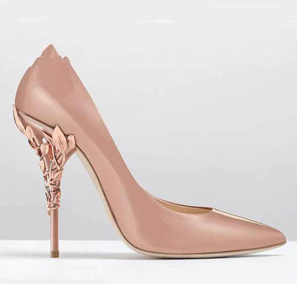 Women designer shoes Solid Eden Heel Pump Super sexy women wedding shoes Ornate Filigree Leaf Pointed toe Haute Couture shoes