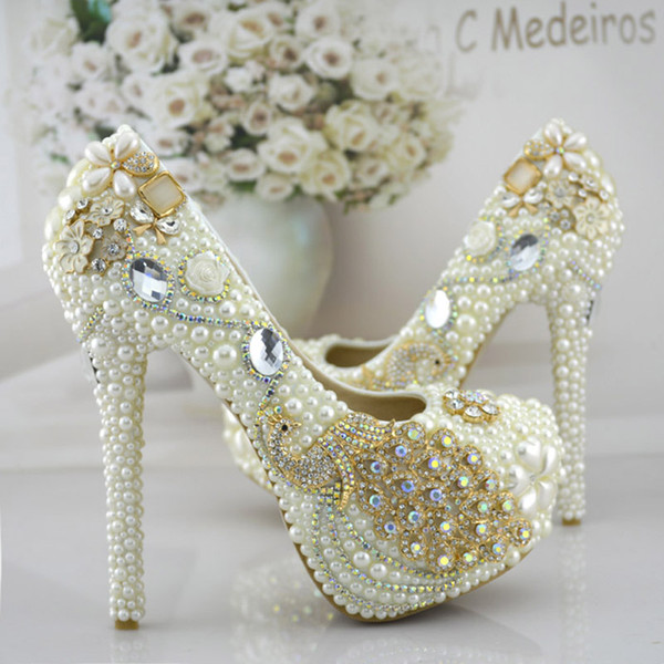 Phoenix Rhinestone Prom Party Shoes Womens Modeling Event Shoes Function Beautiful High Heels Pearl Bridal Wedding Dress Shoes