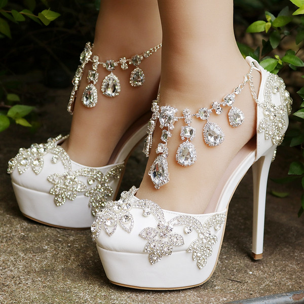 Bridal Wedding Shoes Wedding Pumps Buckle Crystal High Heel Shoes Rhinestone Sparkling Wedding Princess Shoes