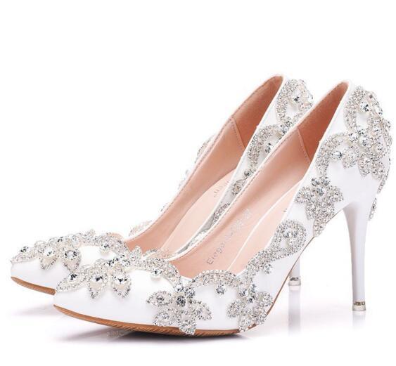 Sparkly Crystal Wedding Bridal Shoes High Heels 9.5cm High Quality Bling For Prom evening Party Dress Rhinestones Beaded