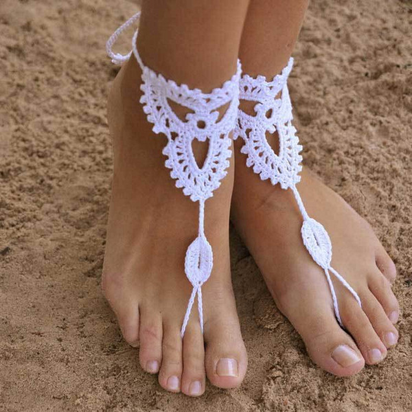 2016 New Crochet Barefoot Sandals Beach Wedding Bridal Anklet Foot Jewelry Bracelet Manual Knitting Cotton Anklets Beach Foot Ornaments