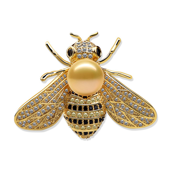 24K bee pearl rhinestone brooch brooches necklace for Wedding women accessories bridal gift, Heigh 3.3cm/1.3''* width 4.7cm/1.85''