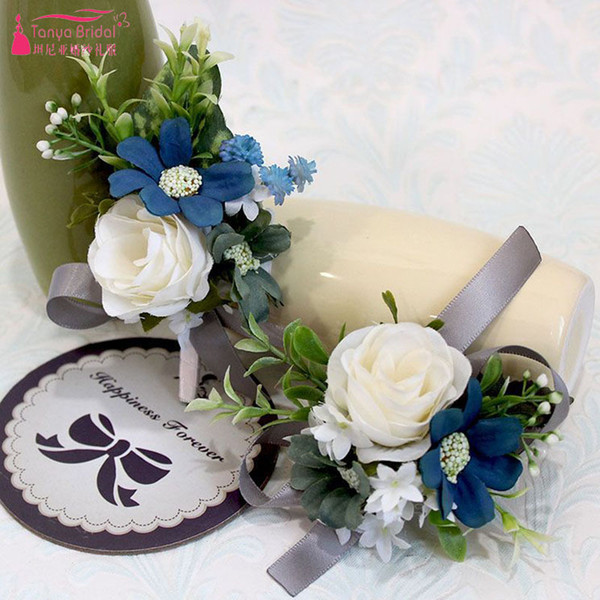 Kyunovia Wedding Prom Boutonniere Flower Brooch Hand Corsage Witness Boutonniere Groom Bridesmaid Groomsmen Wrist Flowers In Stock