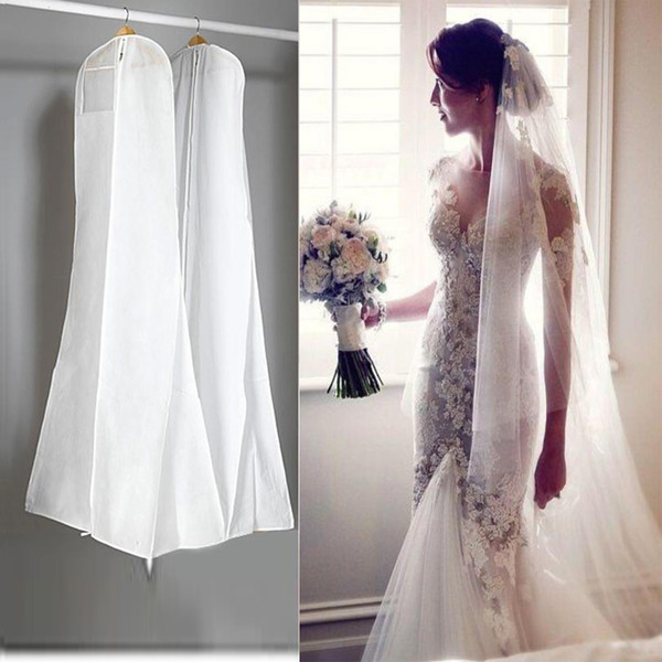 In Stock 2014 Big 180cm Wedding Dress Gown Bags High Quality White Dust Bag Long Garment Cover Travel Storage Dust Covers Hot Sale