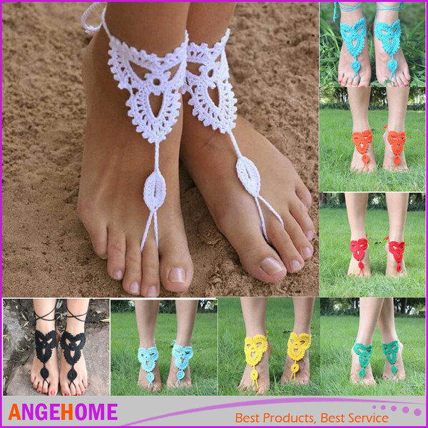 wholesale Wedding ankle bracelet Europe crochet barefoot sandals foot jewelry anklet cotton handmade lace flowers wedding shoes