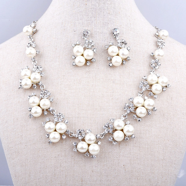 Luxury Pearl Necklace Earrings Two-Piece Bridal Jewelry Accessories Banquet Diamond Accessories