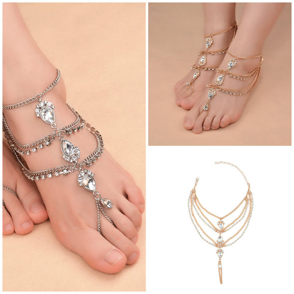 2018 Best Selling Ankle Bracelet Luxury Golden Silver Rhinestone Anklets Shining Crystal Gypsy Folk Foot Decoration