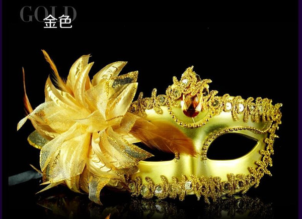 2019 Stock Feather Adorned Half Faces Eye Masks With Lily On Side Masquerade Mardi Gras Venetian Wedding Party Bridal Accessories Prom