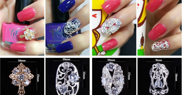 New Fashion DIY Bridal Fingernail Paster Diamond Alloy Fingernail Paster Durable Cut-outs Nail Accessory Golden Or Silver (20PCS/lot)