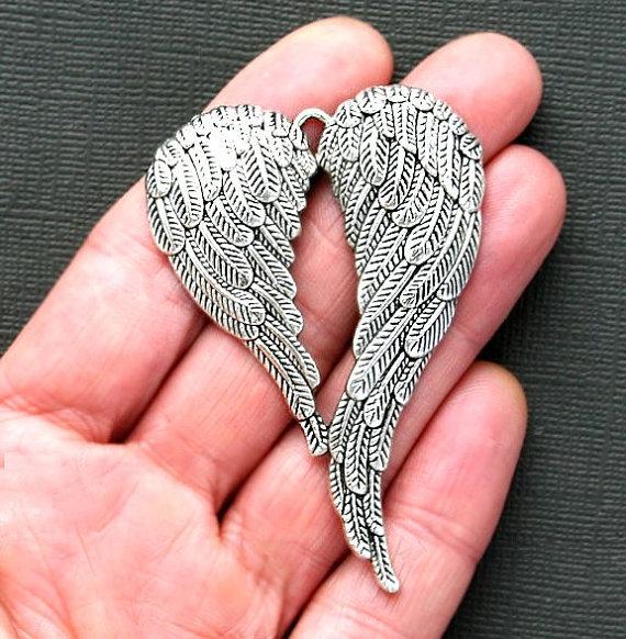 Large Wings Charm Antique Silver Tone Vintage Fashion Jewelry Handmade DIY For Pendants for Bracelet and Necklace