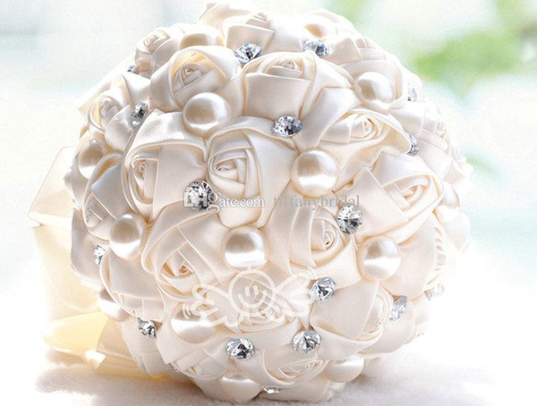 Hot Sale Purple Ivory Slik Rose Flower Wedding Bridal Bouquets with Pearls Big Size Diameter 20CM Wedding Bouquet Holding Free Shipping new