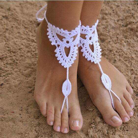 Crochet Barefoot Sandals Beach Wedding Bridal Anklet Foot Jewelry Bracelet Manual Knitting Cotton Anklets Beach Foot Ornaments