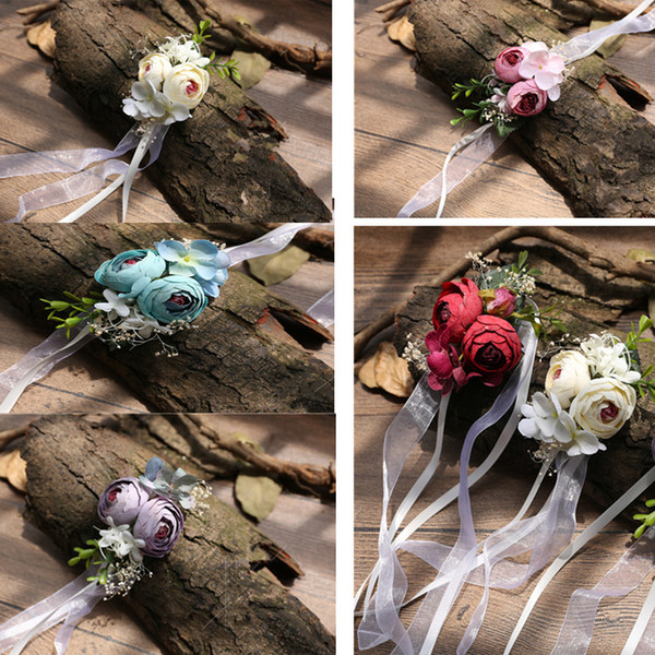 Artificial Rose Decorative Flowers For Decoration Wedding or Prom Wrist Flower Corsage With Pearl Bracelet Boda Flore