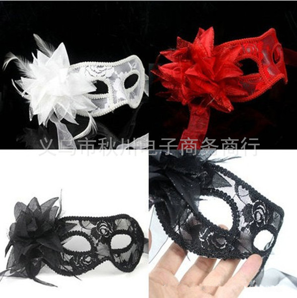 Lace up mask Masquerade Mask Venice gold cloth flower feather yarn lace lace sexy translucent side mask cheap shipping