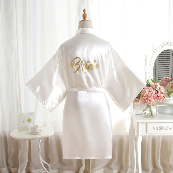 Newest Bridal Wedding Robes Women Satin Silk Sleeping Single Party Wear Bride robe Bridesmaid Bridal robe with Golden Printed Letters