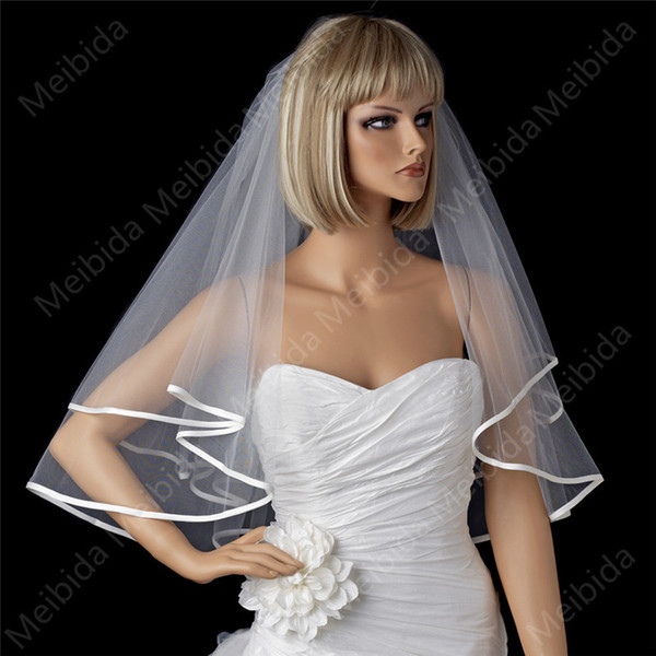 New Bridal Veil Veil Wedding Short White Ivory Hand Sewing Manufacturer Wholesale Ribbon Ribbon Wrapped Veil