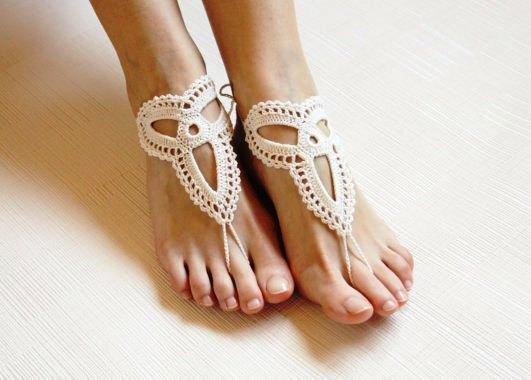 Hot Sale Beach wedding Foot ornaments White Flower Handmade pure Cotton Flower Crochet Barefoot Sandals women foot Jewelry Ankle CC005