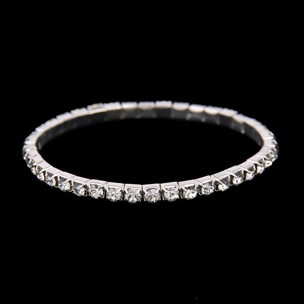 Silver Gold Plated Stretch Bracelet Exquisite 3 Row Rhinestone Stretch Bangle for Bride Party Evening Prom Homecoming Bridal Accessories