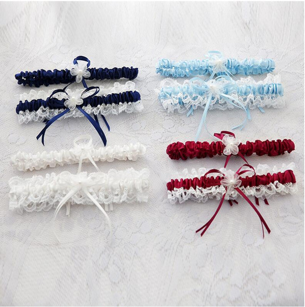 Fashion Set of Two Women Satin Lace for Bridal Wedding Garters Belt Bowknot Women's Clothing Intimates Garters Leg accessories