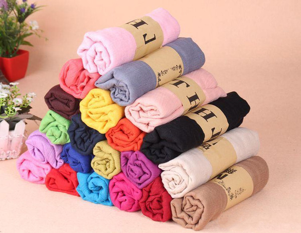 Cheap 18 Colors Bride Solid Pashmina Linen Scarves Classy Women's Shawls Plain Ladies Wraps Soft Fringes Autumn Winter Scarf For Girls