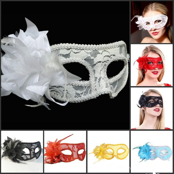 Christmas Halloween Lace up mask Masquerade Mask Venice gold cloth flower feather yarn lace lace sexy translucent side mask cheap shipping