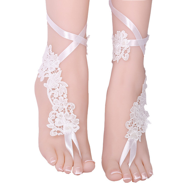 Sexy women lace anklet white Foot Chain Barefoot Sandals Anklet Embroidery Flower Bride wedding prom accessory Foot jewelry