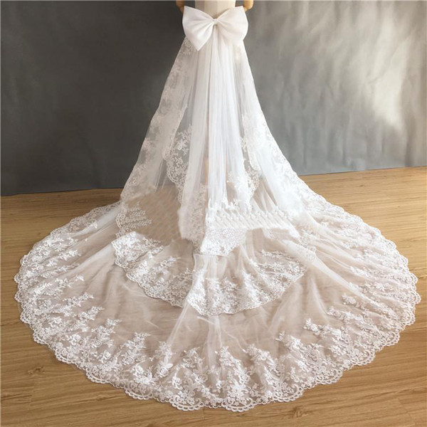 New Arrival Three Layers Removable Cathedral Train for Wedding Dresses Bridal Gowns Accessories Appliques Bowknot Beaded Sequins 2.3 M Long