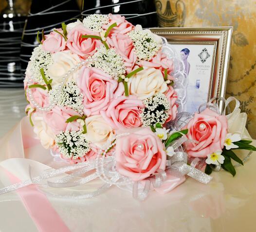 2018 Newest Wedding Bridal Bouquets with Handmade Flowers Charming Rose Wedding Supplies Bride Holding Brooch Bouquet