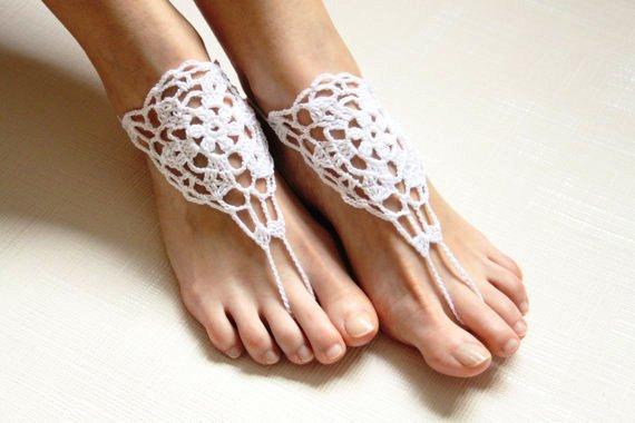 Hot Sale Beach wedding Foot ornaments White Flower Handmade pure Cotton Flower Crochet Barefoot Sandals women foot Jewelry Ankle CC003