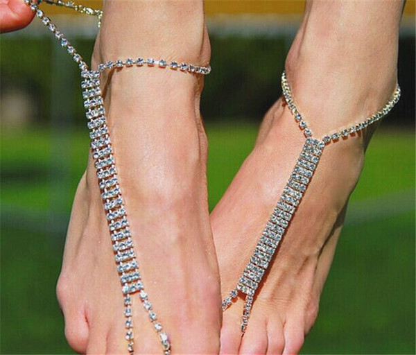 New Barefoot Beach Sandals Bridal Wedding Diamante Crystal Princess Style White Elegant Beauty Anklet Foot Jewelry Anklets Wedding Anklets