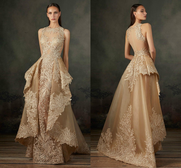 Luxury Champagne Lace Appliqued A-line Wedding Dresses Vintage Sleeves Chapel Train Plus Size Bridal Gown Custom Made 