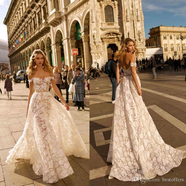 Light Champagne Off Shoulder A-line Wedding Dresses Plus Size Beach Bohemian Plus Size Full Lace Bridal Gown Open Back BC3054