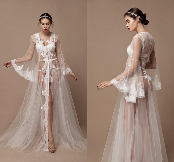 New Sheer Lace Wedding Robes Cheap Long Sleevs Custom Made Bridal Morning Robes Bridal Bridesmaid Sleepwear Wedding Dress