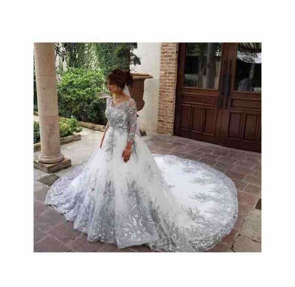 e Long Sleeve Lace Wedding Dresses Button Back Appliques Beaded Bridal Wedding Gowns