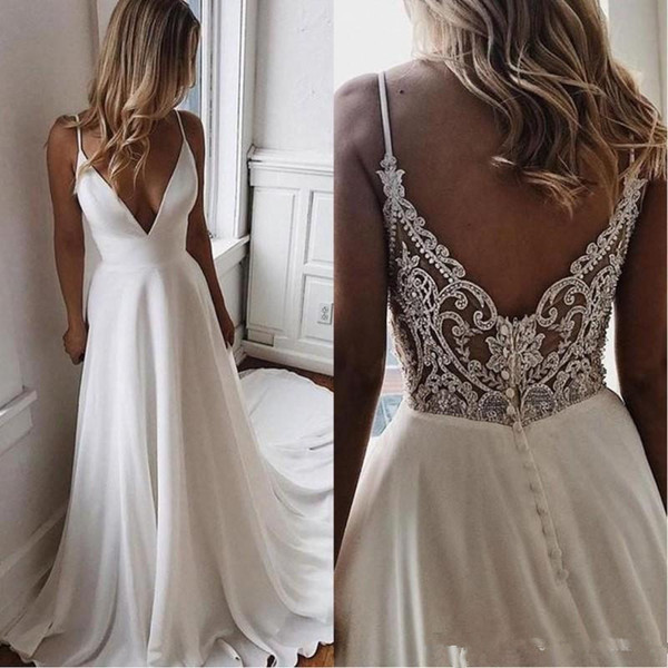 Sexy Chiffon A Line Bohemian Beach Wedding Dresses Beaded Applique Formal Bridal Gowns Cheap Custom Bride Dress Vestidos De Novia