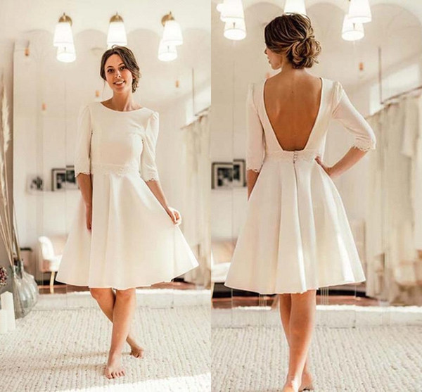 Elegant Long Sleeves Short A-line Bohemian Wedding Dresses Cheap Open Back plus Size Beach Beach Boho Bridal Gown BM1505