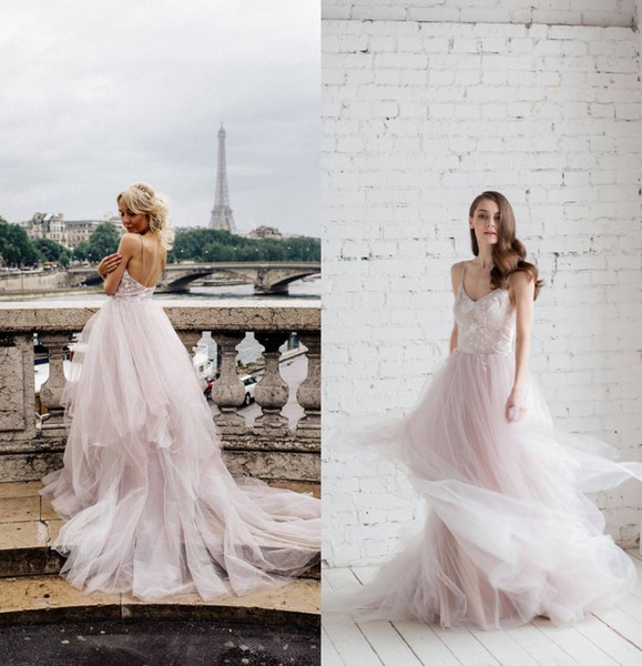 Sexy Spaghetti Open Back Bohemian Wedding Dresses Elegant Lace Appliqued Cheap Plus Size Boho Beach Bridal Gown
