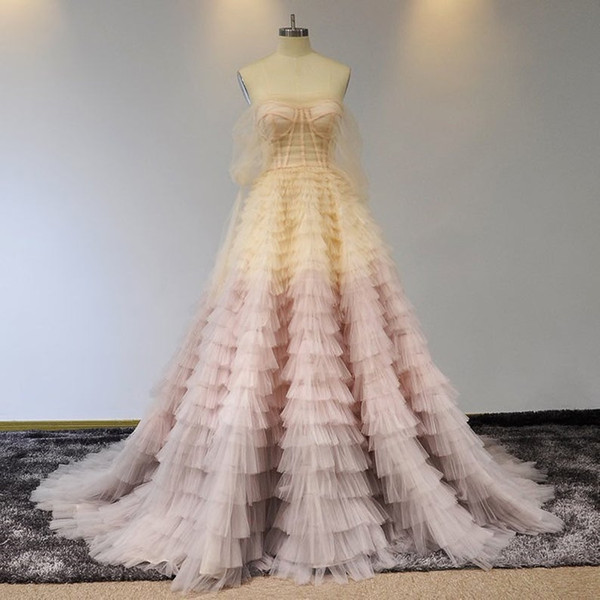 100% Real Pictures Luxury Blush Pink Off Shoulder Wedding Dresses Sexy Layers Tulle Plus Size Bridal Gown Open Back