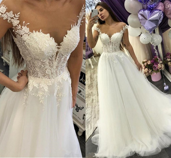 Modern Simple Lace Tulle Wedding Dressses Summer Garden Bohemain Bride Wedding Gowns Appliques Off Shoulder Robe de mariage