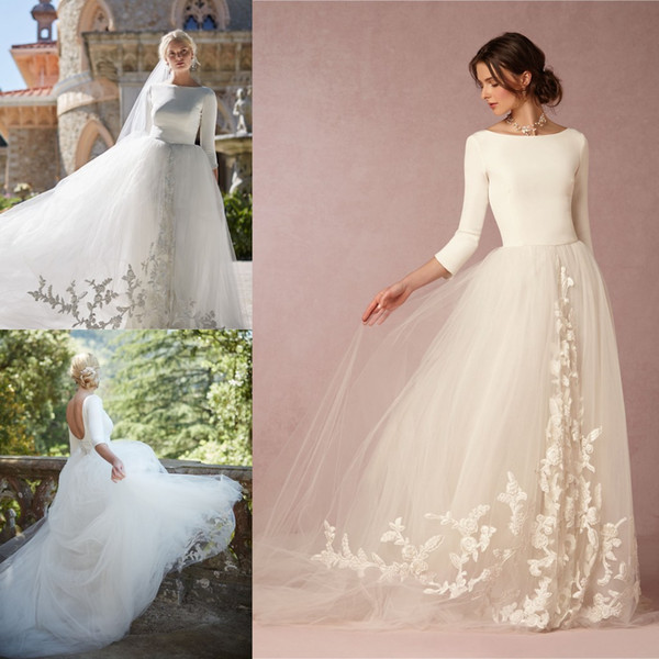 elegant tulle wedding dress Olivia Palermos A-Line appliques Graceful bridal gowns from BHLDN winter long sleeves wedding dresses