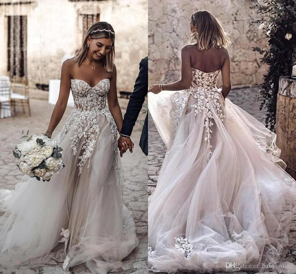 Plus Size 3D Floral Appliques A Line Wedding Dresses Bohemian Bridal Gowns Brides robe de mariée