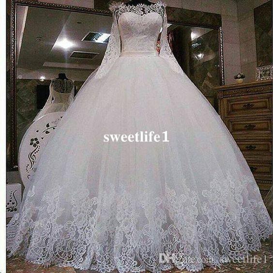 Elegant Off Shoulder Wedding Dresses Long Sleeves Lace Appliques A Line Puffy Tulle Bridal Ball Gown