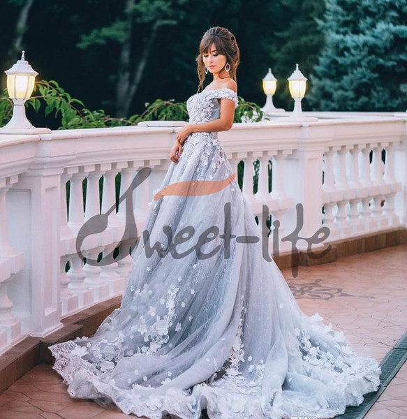 Elegant Off The Shoulder Wedding Dresses 3D Floral Appliqued Bridal Gowns Modest Plus Size Lace Wedding Dress