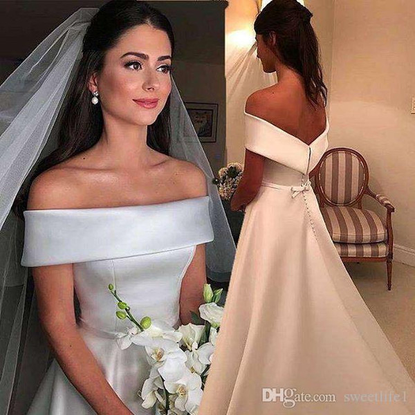 Elegant Off the Shoulder A Line Wedding Dresses Satin Beach Garden Wedding Dresses Bridal Ball Gown